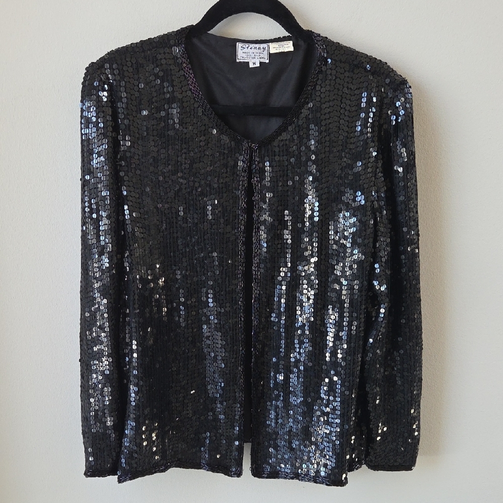 Stenay Vintage Black‎ Sequin Womens Blazer Medium Formal 70's 80's Vibe